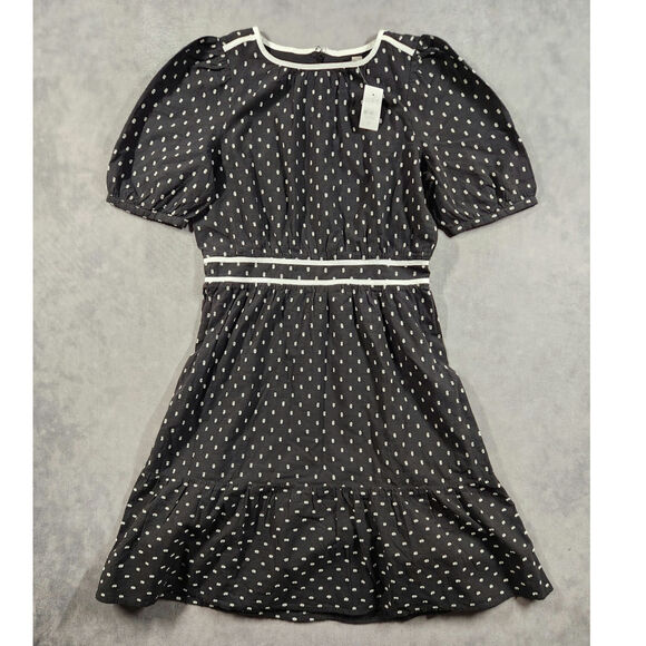 LOFT Womens Flounce Dress Swiss Dot Print Short Sleeve Back Zip Size 0 NEW NWT - Picture 1 of 10